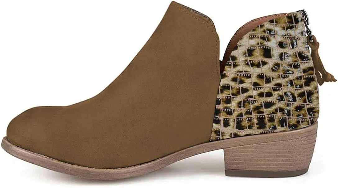 YDN Womens Mid Heels Ankle Booties Almond Toe Block Low Heels Pumps Classic V Cut Back Zipper Shoes Size 4-15 US