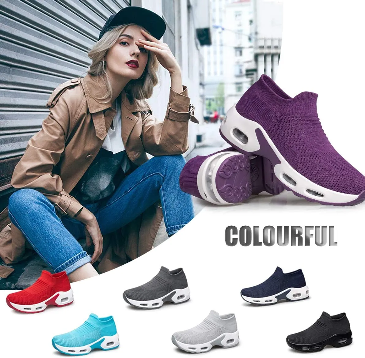 YHOON Women's Walking Shoes Slip-on - Sock Sneakers Ladies Nursing Work Air Cushion Mesh Casual Running Jogging Shoes