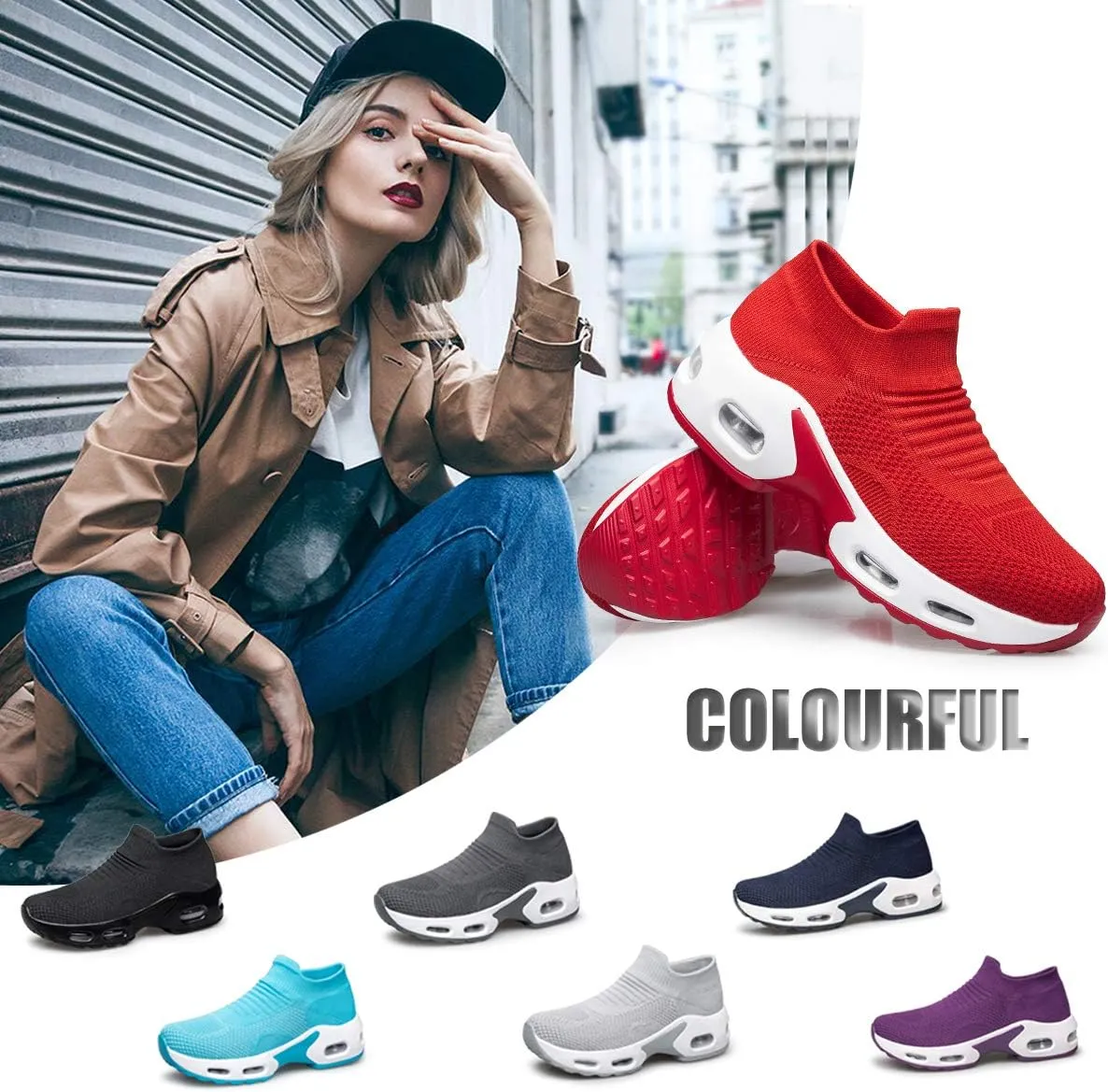 YHOON Women's Walking Shoes Slip-on - Sock Sneakers Ladies Nursing Work Air Cushion Mesh Casual Running Jogging Shoes