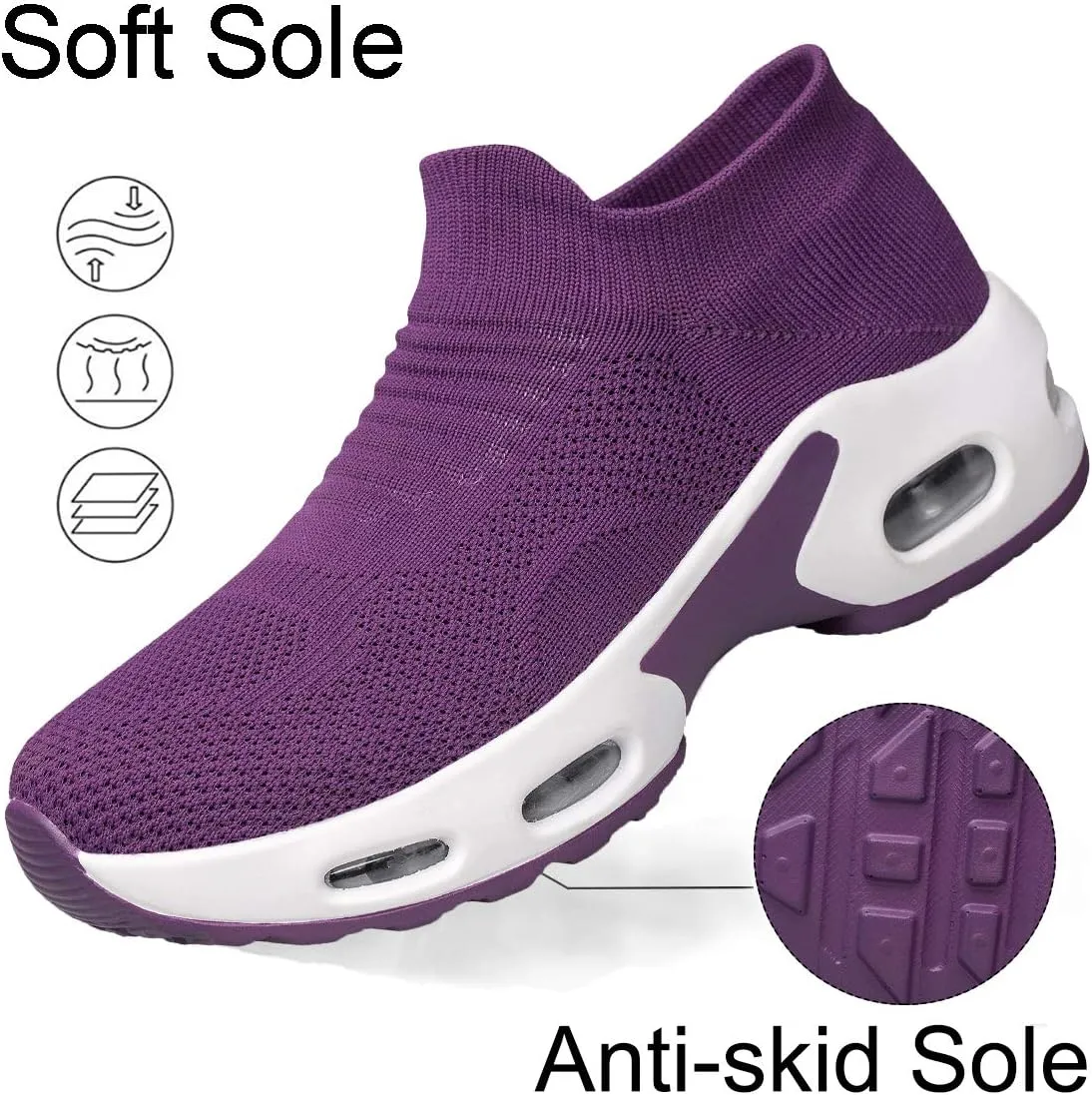 YHOON Women's Walking Shoes Slip-on - Sock Sneakers Ladies Nursing Work Air Cushion Mesh Casual Running Jogging Shoes
