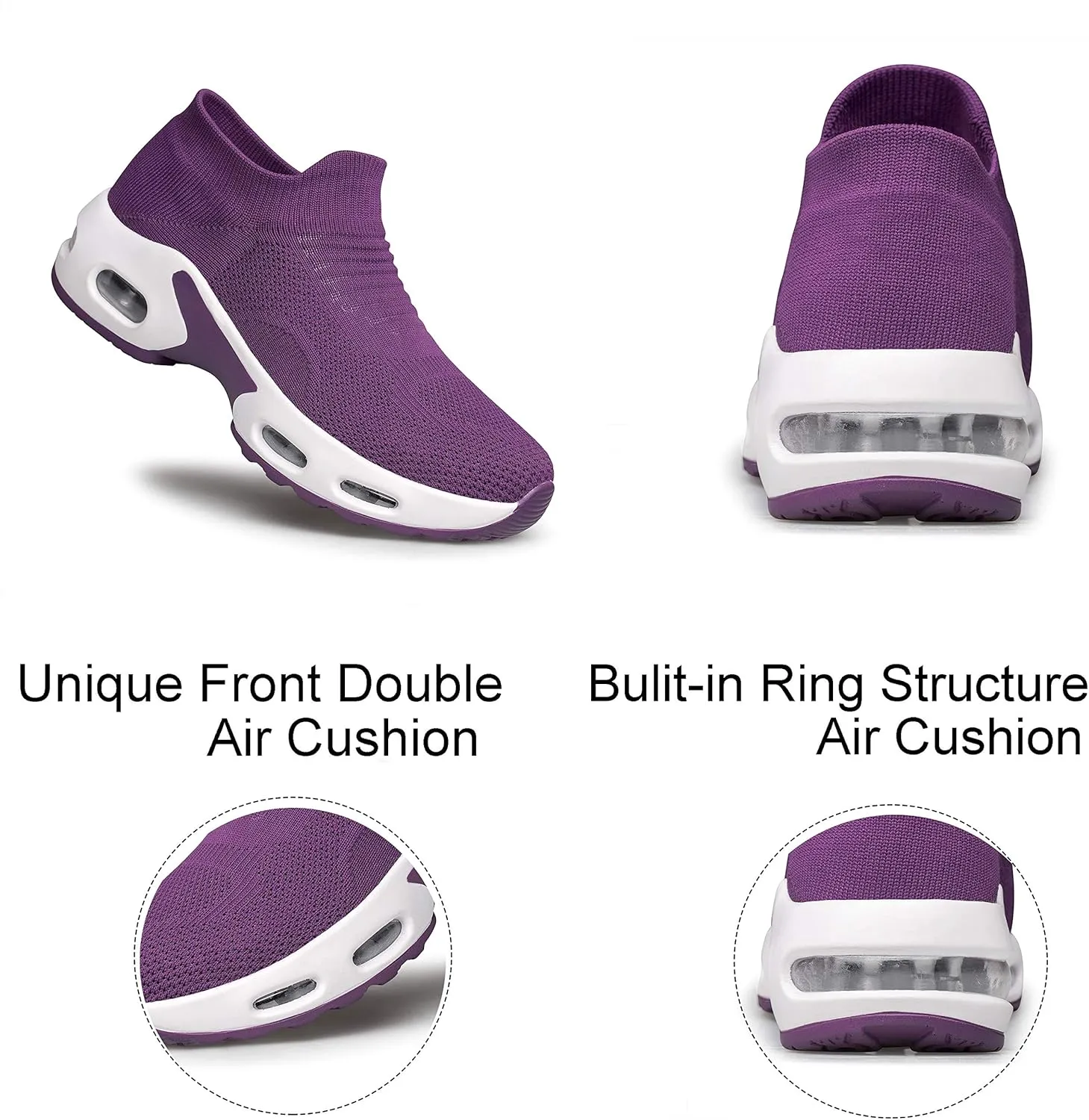 YHOON Women's Walking Shoes Slip-on - Sock Sneakers Ladies Nursing Work Air Cushion Mesh Casual Running Jogging Shoes