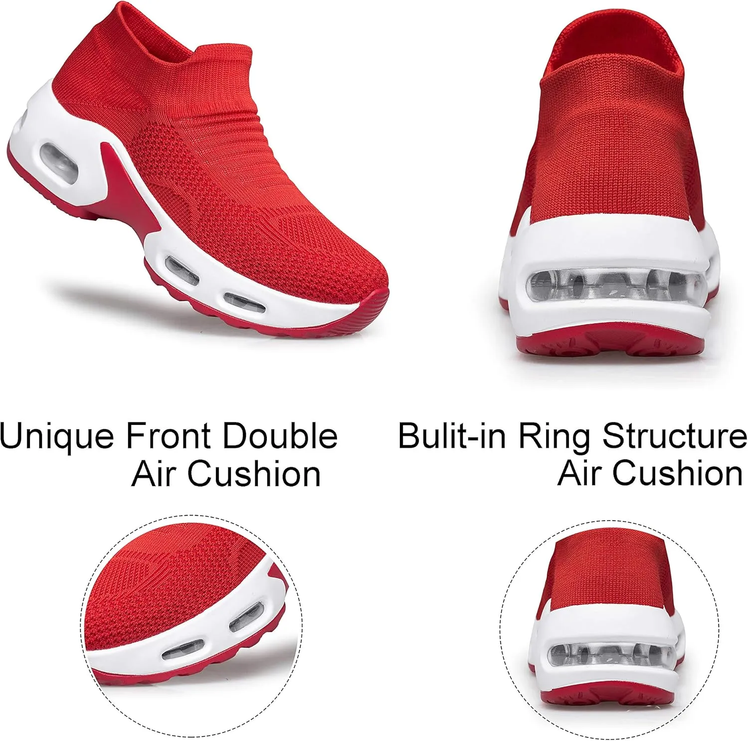 YHOON Women's Walking Shoes Slip-on - Sock Sneakers Ladies Nursing Work Air Cushion Mesh Casual Running Jogging Shoes