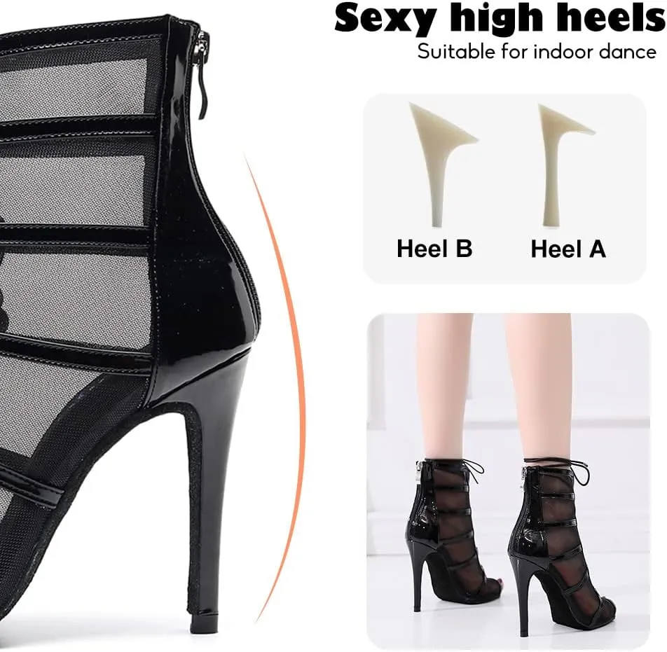 YKXLM Latin Dance Boots Salsa Bachata Performance Women Ballroom Lace-up Ankle Open Toe Dance Shoes