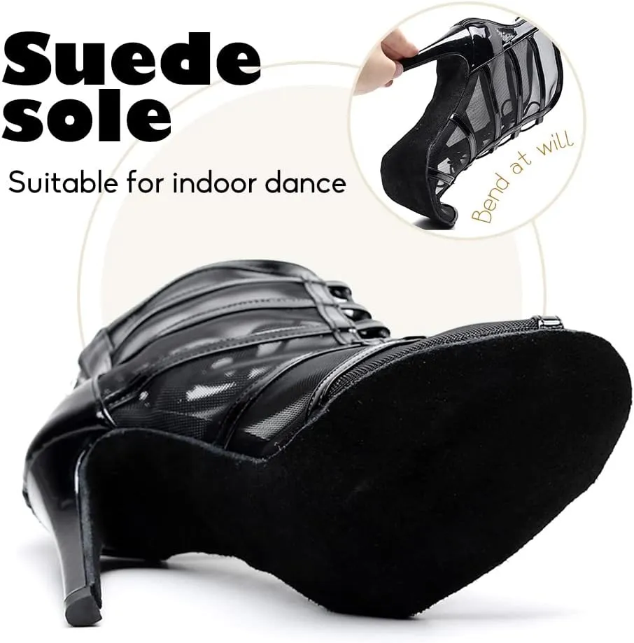 YKXLM Latin Dance Boots Salsa Bachata Performance Women Ballroom Lace-up Ankle Open Toe Dance Shoes