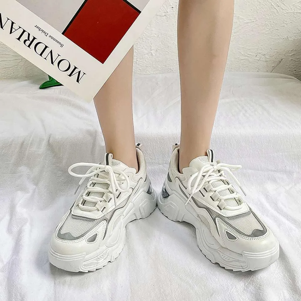 YYSPR Women's Fashion Platform Lace Up Sneakers Lightweight Walking Running Shoes