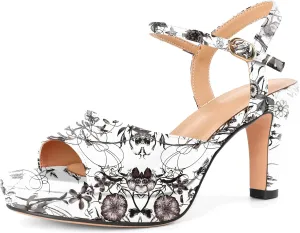 Zamikoo Womens Platform Heels Chunky High Heeled Sandals Open Round Toe Slingback Heels Ankle Strap Wedding Fashion Shoes 3.5 Inch