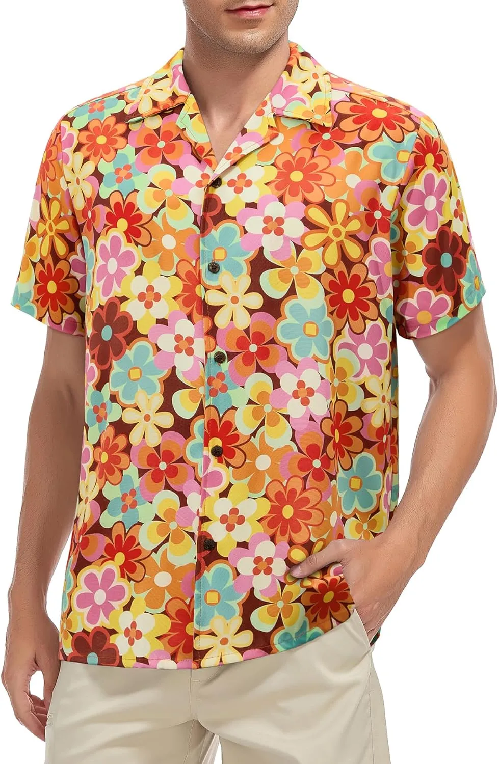 Zando 80s 90s Hawaiian Shirt for Men Short Sleeve 80s 90s Outfit Funny Hawaiian Shirts Party Disco Outfit