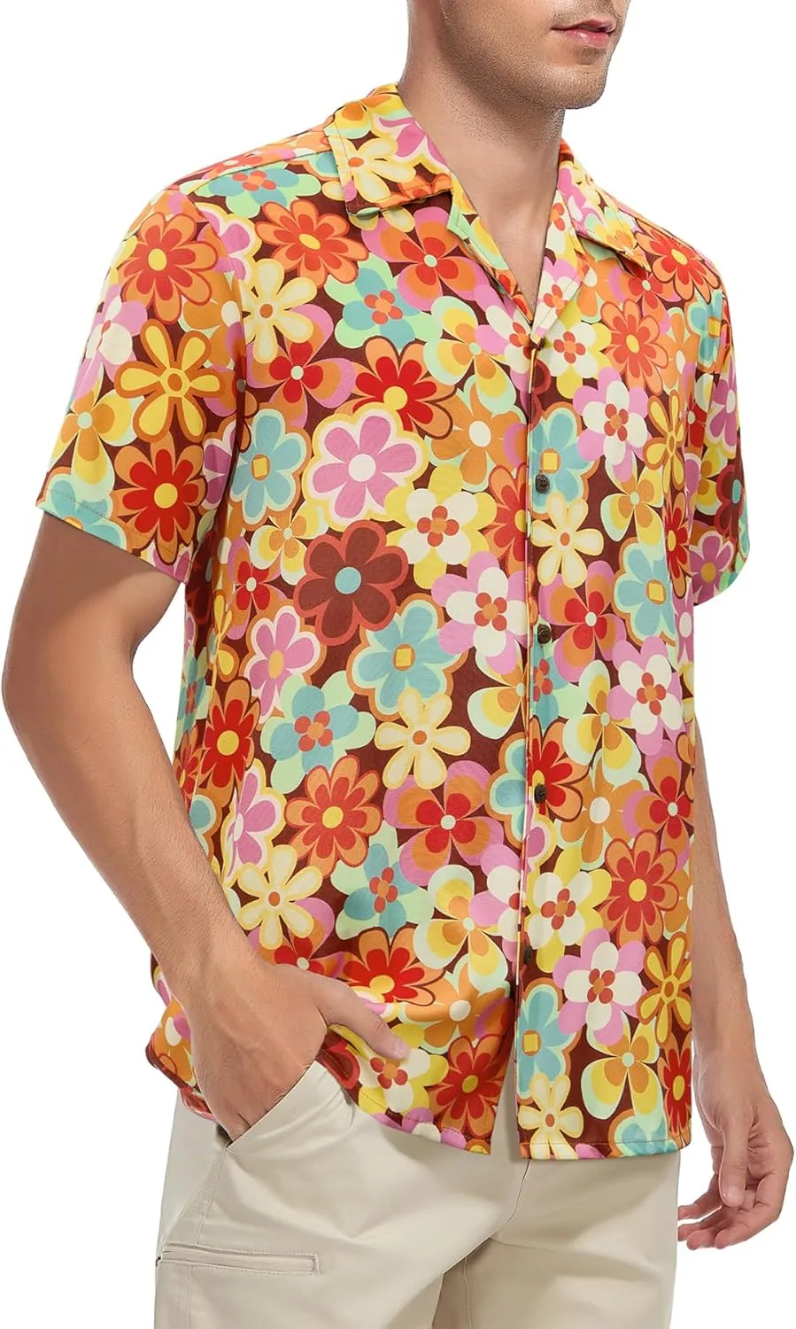 Zando 80s 90s Hawaiian Shirt for Men Short Sleeve 80s 90s Outfit Funny Hawaiian Shirts Party Disco Outfit