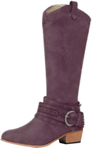 ZBYY Women's Motorcycle Knee High Boots,Low Heels Wide Calf Riding Boots Winter Fashion Buckles Knee High Boots